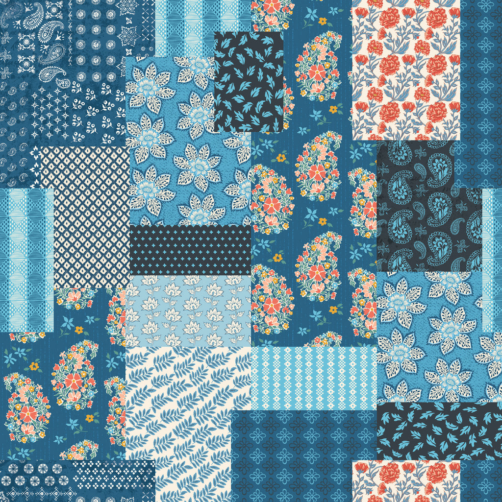 Moda CADENCE 11910 20 Blue Indigo Floral CRYSTAL MANNING Quilt Fabric