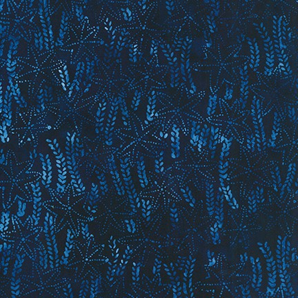 Artisan Batiks Kasuri Batik Quilt Fabric - Dotted Leaves in Navy