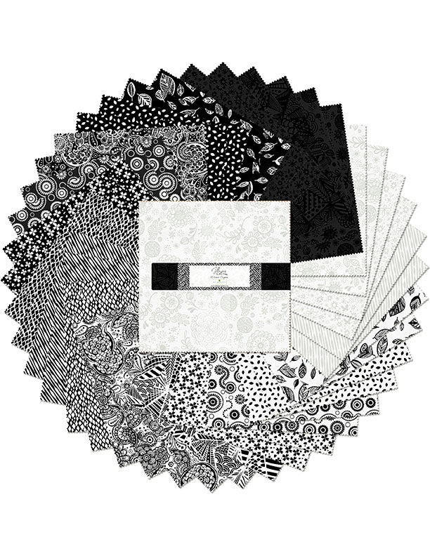 Pk/24 Pre-cut fabric squares 10x10 Black-White-Grey prints 100% Cotton for  quilts, Wilmington Prints Essential Gems Jet Set