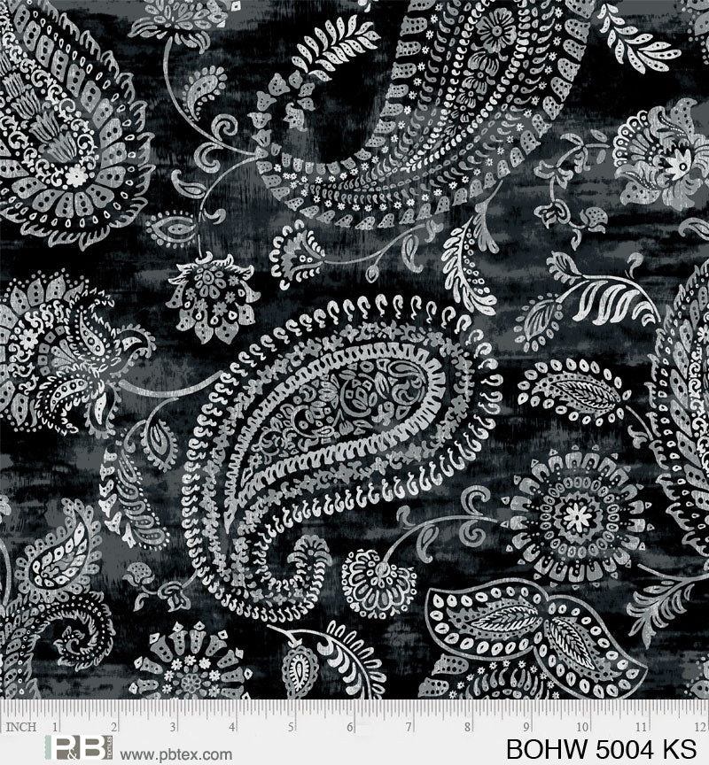 Black, Grays, White, Silk Chiffon - So Elegant! Abstract Floral Paisley  Pattern - Beautiful Textiles