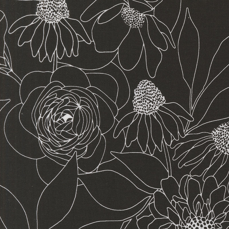 108" Botany Quilt Backing Fabric - Etched Floral in Ink Black - 108029 12