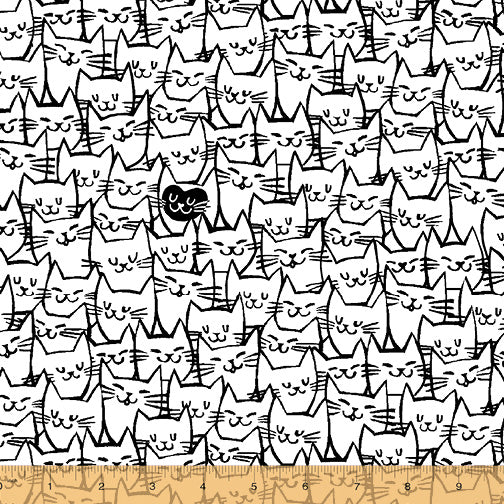 108" Packed Cats Quilt Backing Fabric - White/Black - 51120-1