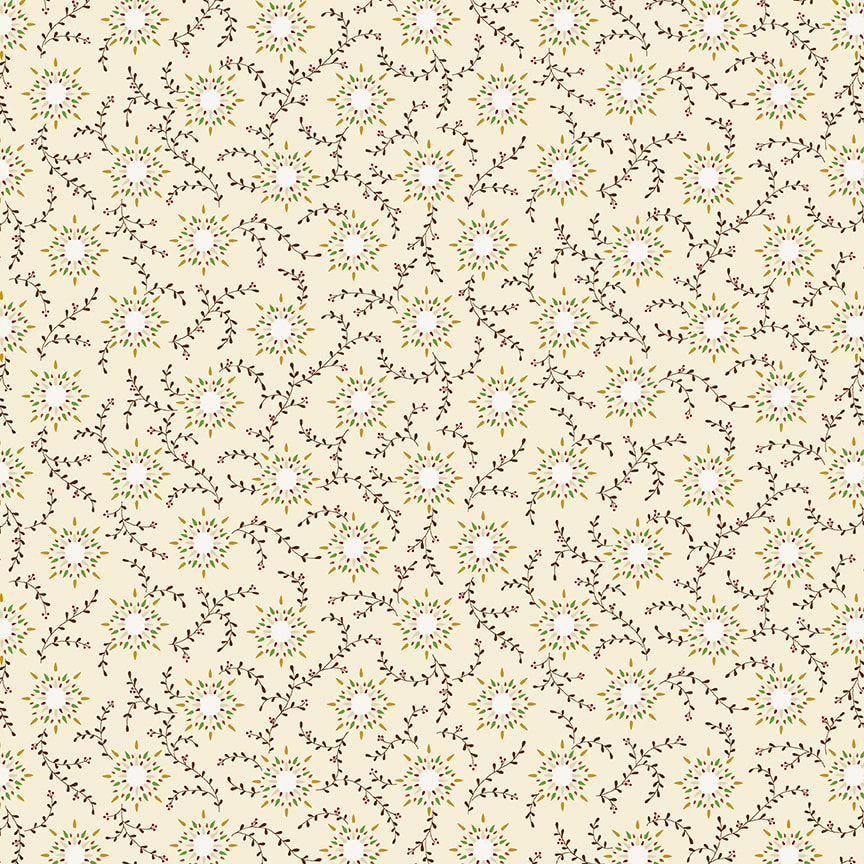 108" Spiced Favorites Quilt Backing Fabric by Kim Diehl - Starburst Vine in Wheat Cream - 1834-40