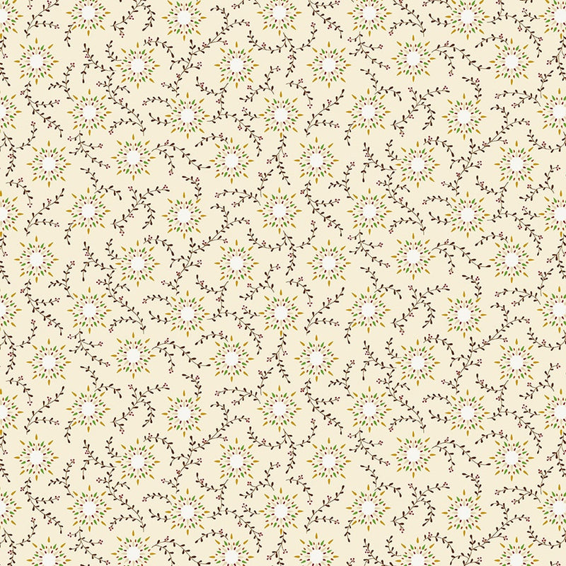 108" Spiced Favorites Quilt Backing Fabric by Kim Diehl - Starburst Vine in Wheat Cream - 1834-40