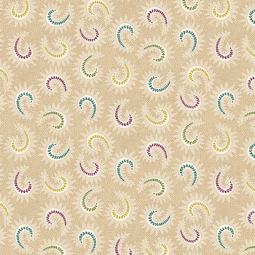 108" Spiced Favorites Quilt Backing Fabric by Kim Diehl - Stylized Paisley in Toast Tan - 1830-44