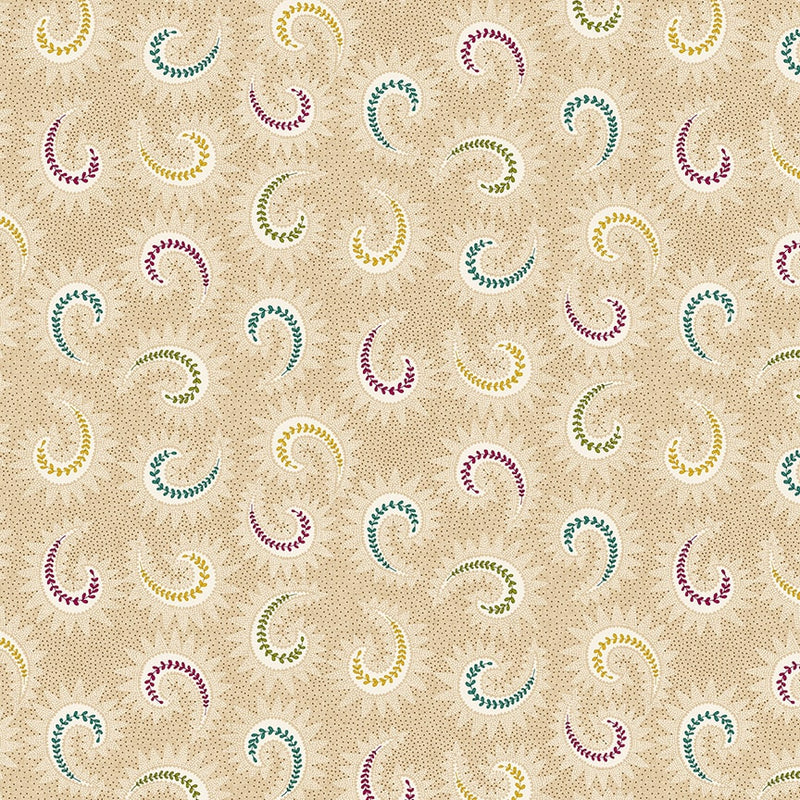 108" Spiced Favorites Quilt Backing Fabric by Kim Diehl - Stylized Paisley in Toast Tan - 1830-44