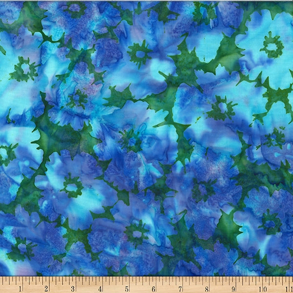 2024 Hoffman Challenge Fresh Meadow Batik Quilt Fabric - Big Floral in Shamrock Green/Blue - W2563-710-Shamrock