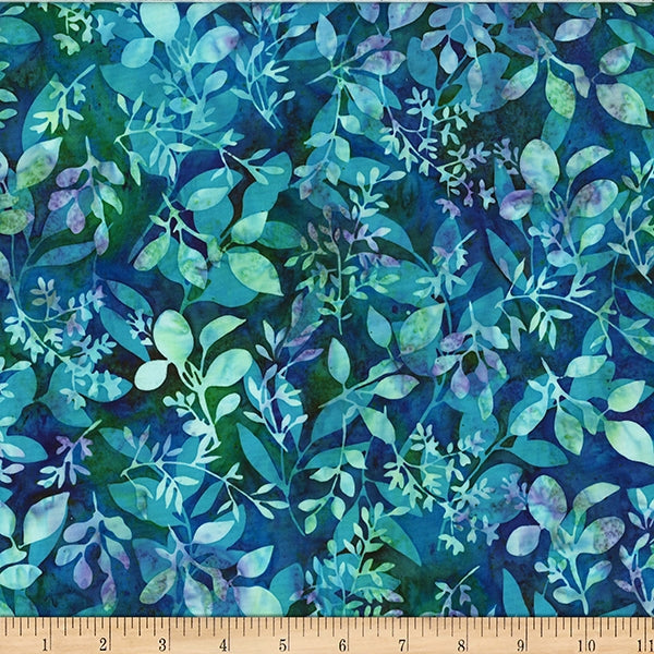 2024 Hoffman Challenge Fresh Meadow Batik Quilt Fabric - Foliages in Seamist Blue/Multi - W2574-174-Seamist