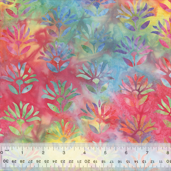 Candy Blossom Batik Quilt Fabric by Jacqueline de Jonge - Lotus in Rainbow - 3514Q-X