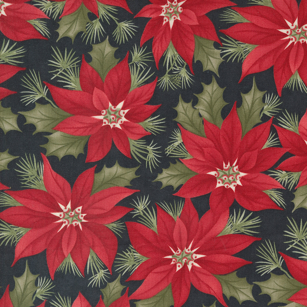 A Christmas Carol Quilt Fabric - Promising Poinsettia in Ebony Black - 44350 19