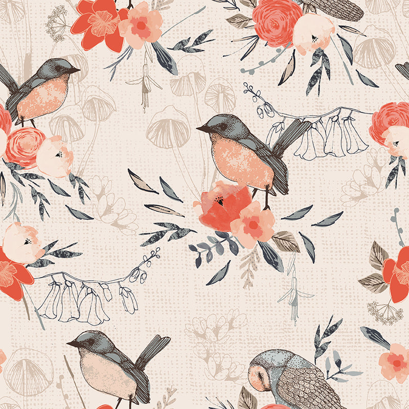 A Walk in the Woods Quilt Fabric - Birds in Beige - 12023516