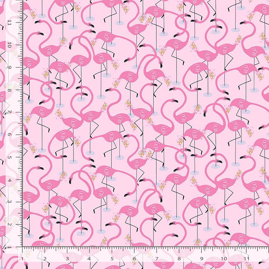 Alphabet Soup Quilt Fabric - Flamingle Flamingos in Pink - STELLA-D2887 PINK