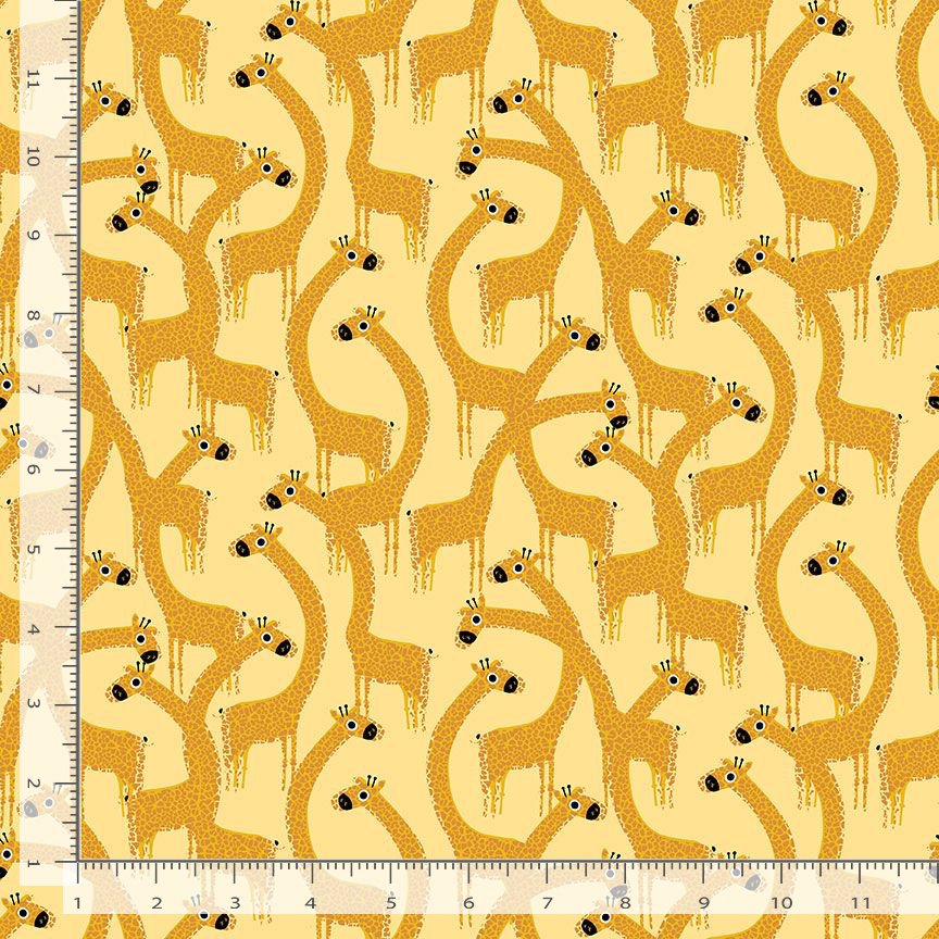 Alphabet Soup Quilt Fabric - Giraffic Jam Giraffes in Cornsilk Yellow - STELLA-D2890 CORNSILK