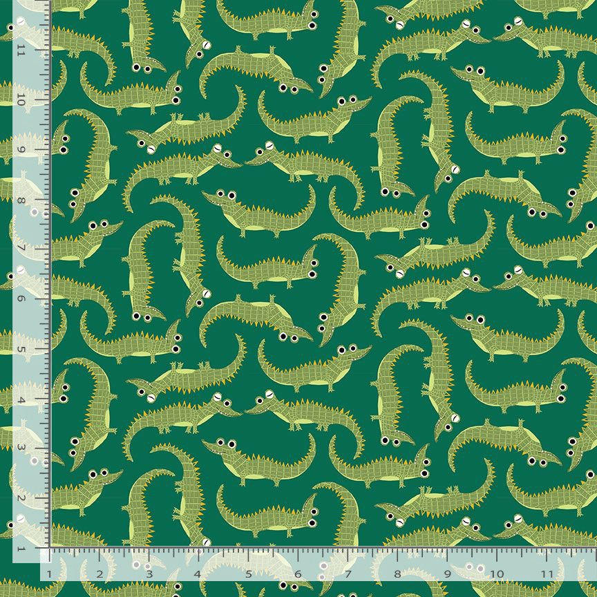 Alphabet Soup Quilt Fabric - Oh Snap! Crocodiles in Spruce Green - STELLA-D2891 SPRUCE