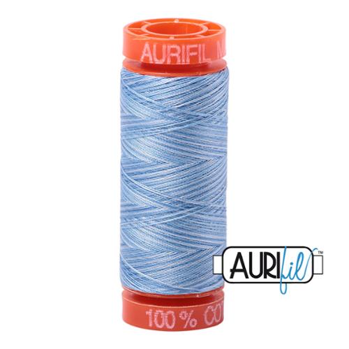 Aurifil 50 wt cotton thread, 200m, Variegated Stone Washed Denim (3770)