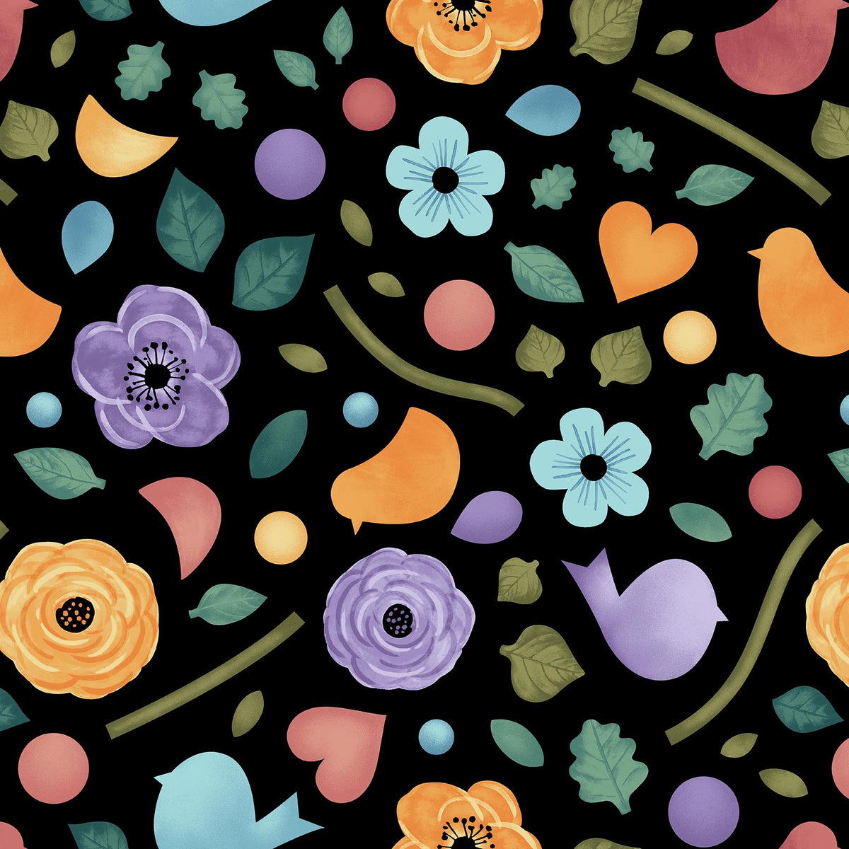 Back in Black Quilt Fabric - Applique Shapes in Black - 1623-99