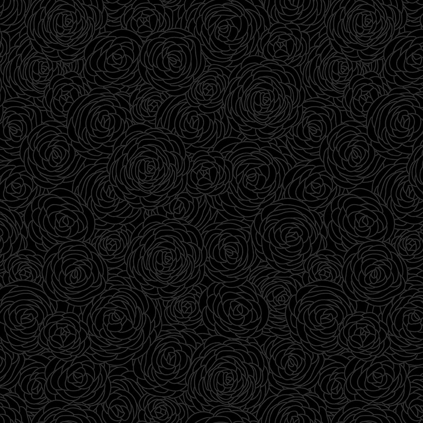 Back in Black Quilt Fabric - Drawn Flowers in Black - 1620-99B