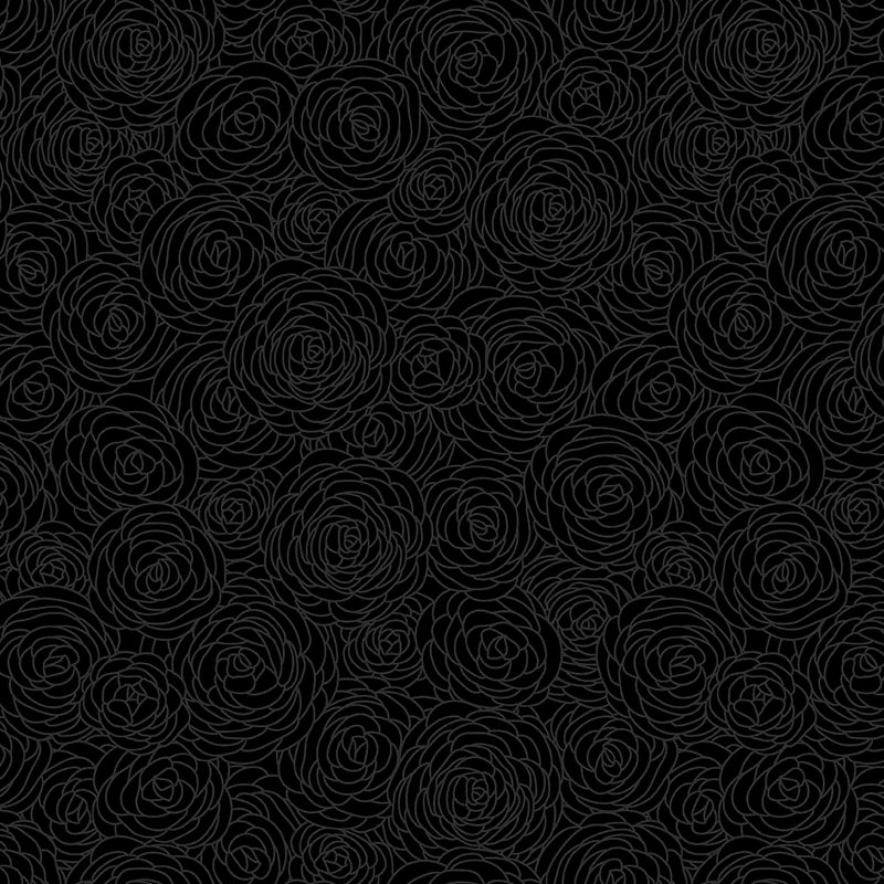 Back in Black Quilt Fabric - Drawn Flowers in Black - 1620-99B