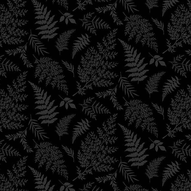 Back in Black Quilt Fabric - Fern in Black - 1615-99B