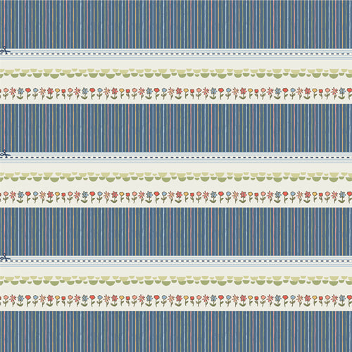 Bedtime Stories Quilt Fabric - Story Bound Binding Stripe in Blue/Cream - BINBES31