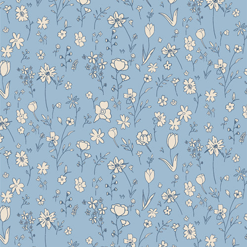 Bedtime Stories Quilt Fabric - The Blue Fairy Floral in Blue - BES31105