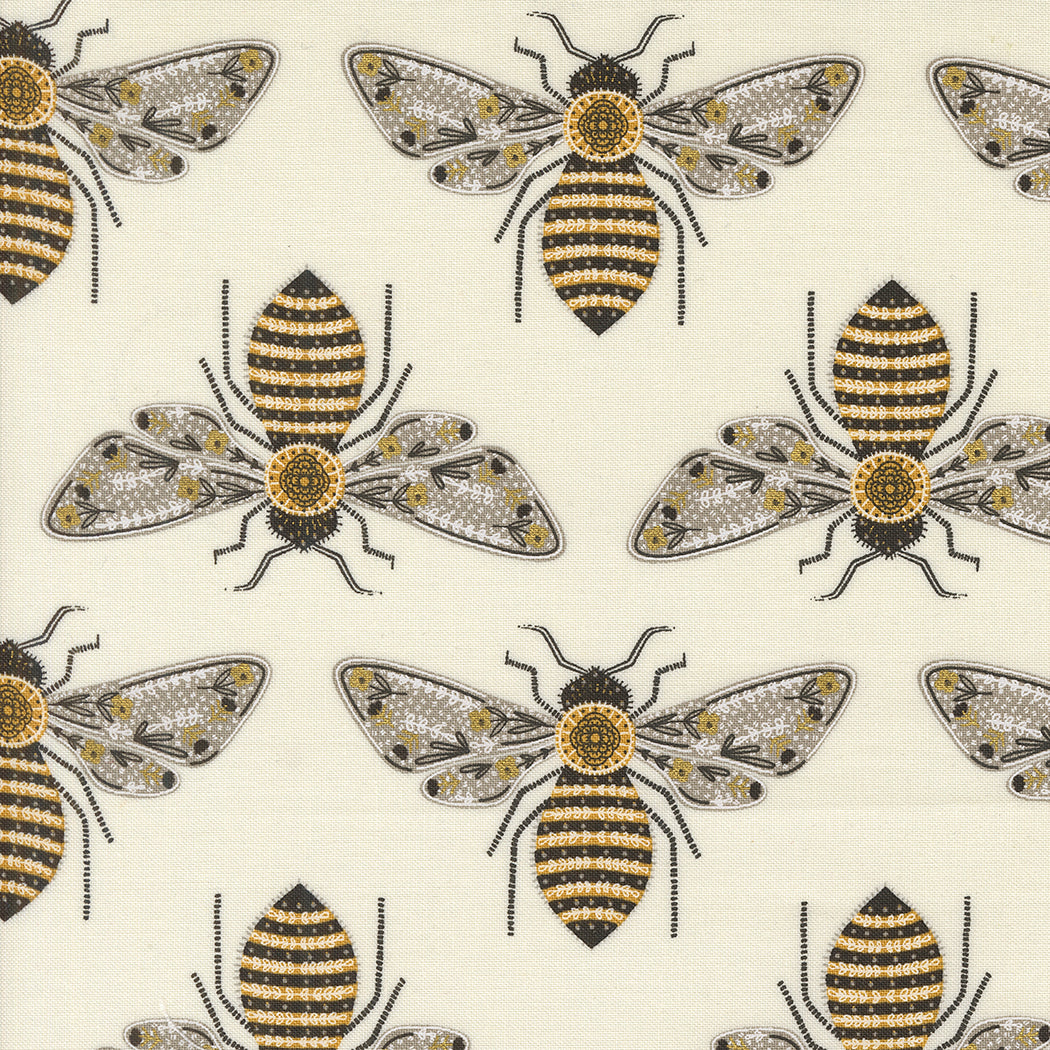 Bee Garden Quilt Fabric - Bumblebee in Porcelain Cream - 48411 11M