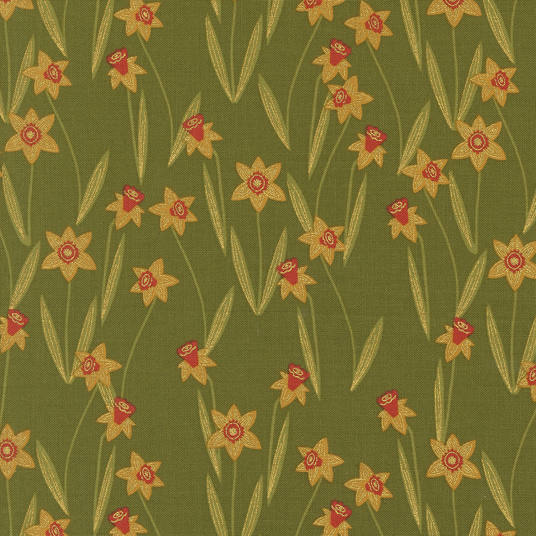 Bee Garden Quilt Fabric - Darling Daffodils in Ivy Green - 48413 12M