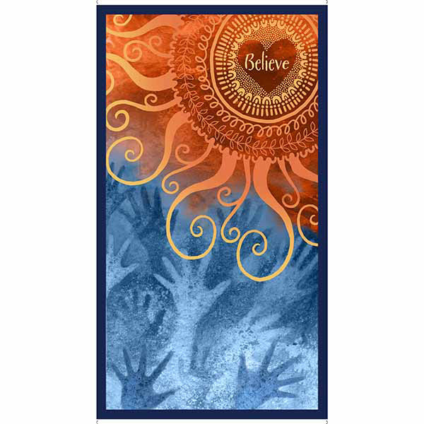 Believe Quilt Fabric - Believe Panel in Denim Blue - 2600 30497 W - SOLD AS A 24" PANEL