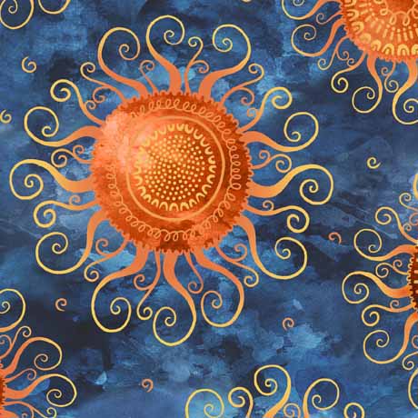 Believe Quilt Fabric - Suns in Denim Blue - 2600 30498 W