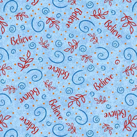 Believe Quilt Fabric - Word Toss in Blue - 2600 30501 B