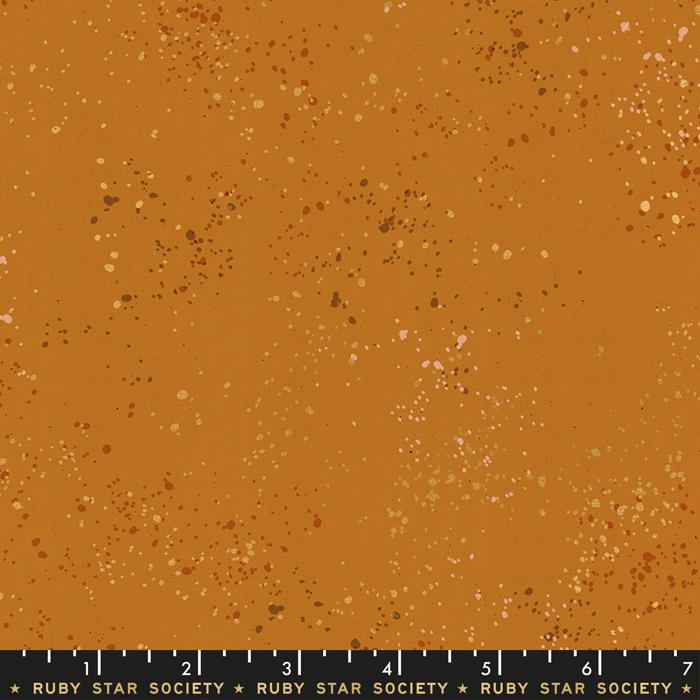 Bird is the Word Quilt Fabric by Ruby Star Society - Speckled in Metallic Earth Orange/Gold - RS5027 26M