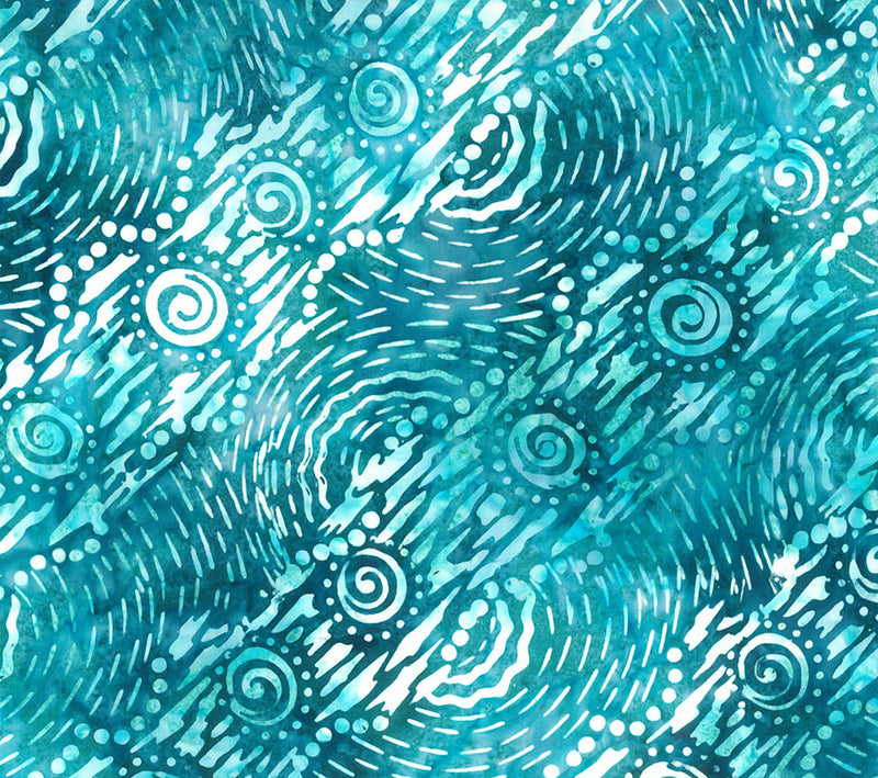 Boardwalk Dreams Batik Quilt Fabric - Movement in Tropical Splash Dark Aqua - 83211-621