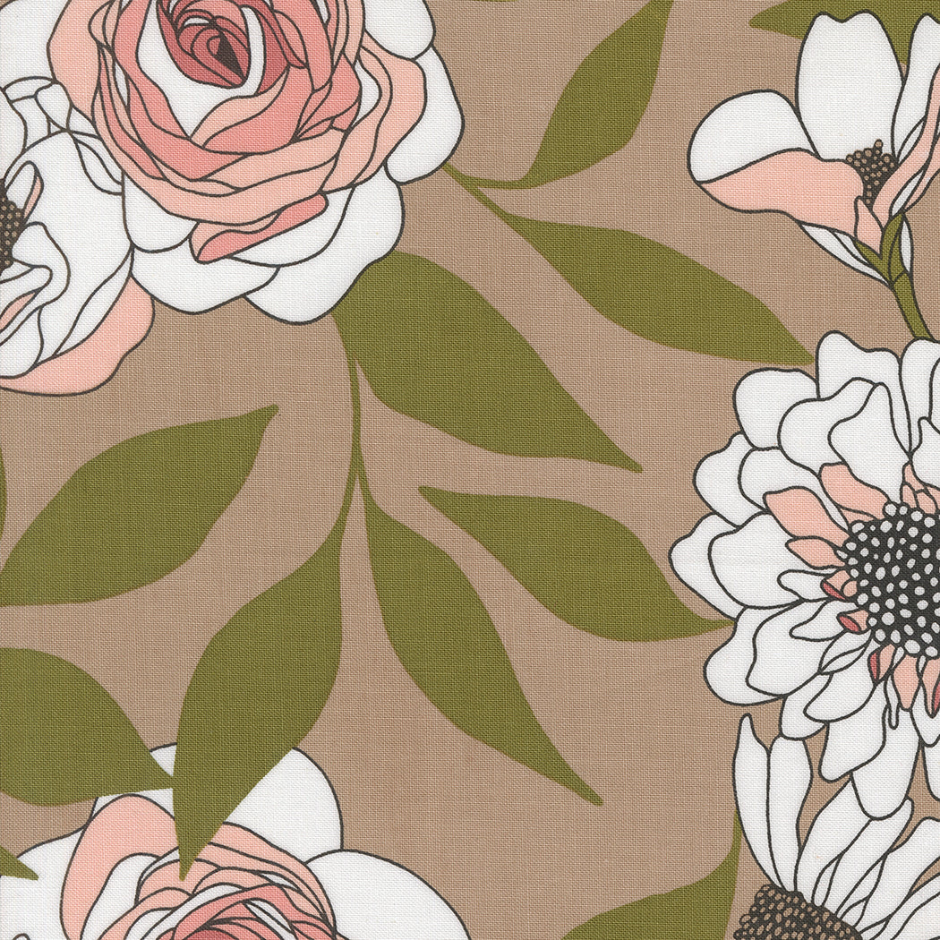 Botany Quilt Fabric - Cabbage Rose in Earth Tan/Multi - 11550 13