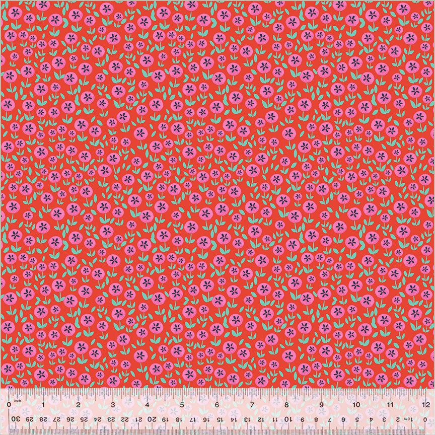 Chicken Littles Quilt Fabric - Flower Field in Tomato Red - 54090-5