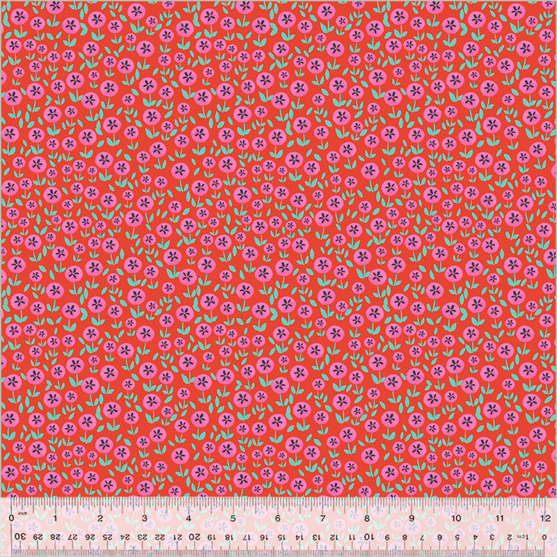 Chicken Littles Quilt Fabric - Flower Field in Tomato Red - 54090-5