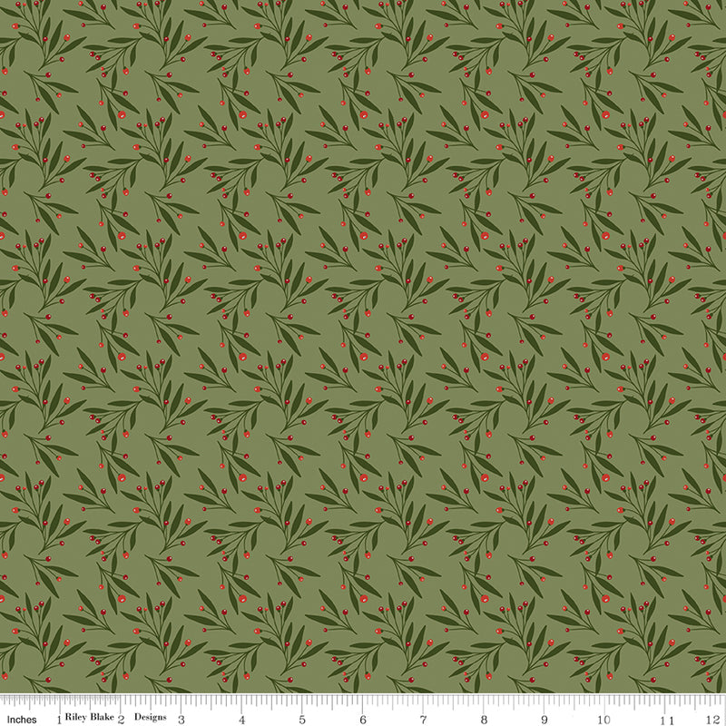 Christmas is in Town Quilt Fabric - Mistletoe in Olive Green - C14745-OLIVE