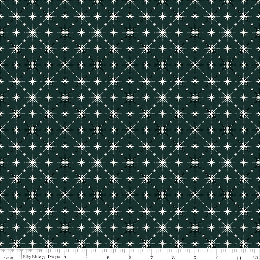 Christmas is in Town Quilt Fabric - Stars in Forest Green - C14747-FOREST