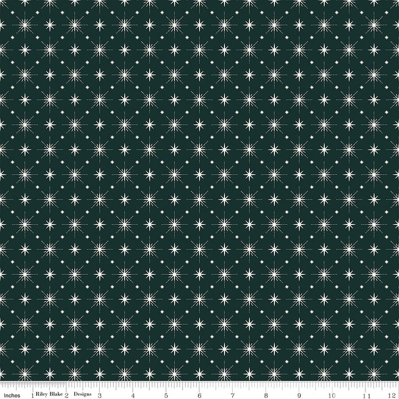 Christmas is in Town Quilt Fabric - Stars in Forest Green - C14747-FOREST