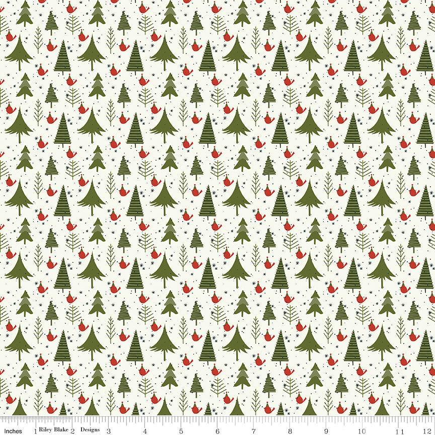 Christmas is in Town Quilt Fabric - Trees in Cream - C14744-CREAM