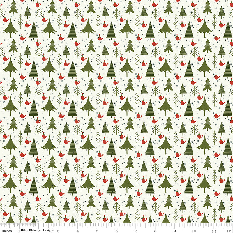 Christmas is in Town Quilt Fabric - Trees in Cream - C14744-CREAM