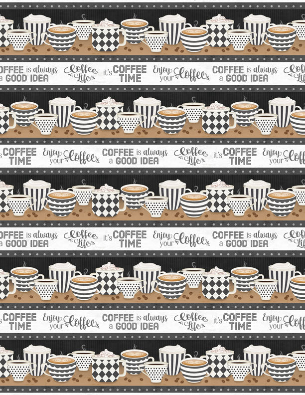 Coffee Life Quilt Fabric - Repeating Stripe in Multi - 1828-82668-912