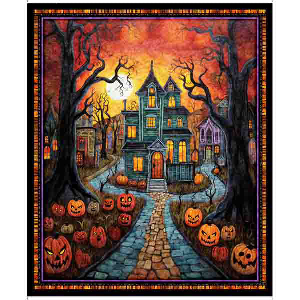 Creepin' It Real Quilt Fabric - Haunted House Panel in Multi  - 2600 30384 X - SOLD AS A 36" PANEL