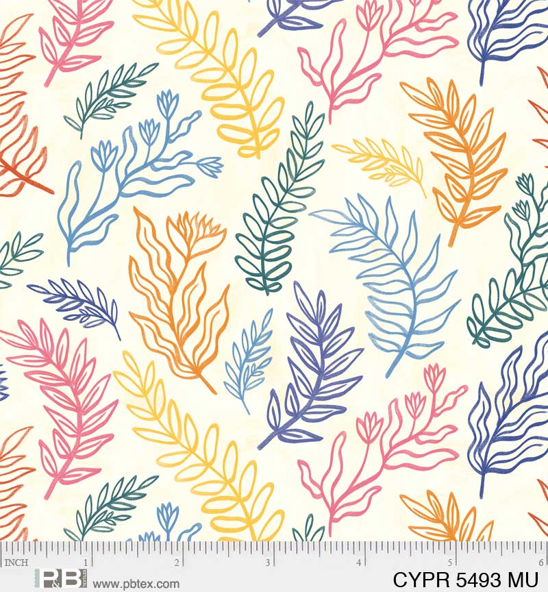 Cyprus Quilt Fabric - Linear Sprigs in Multi - CYPR 5493 MU