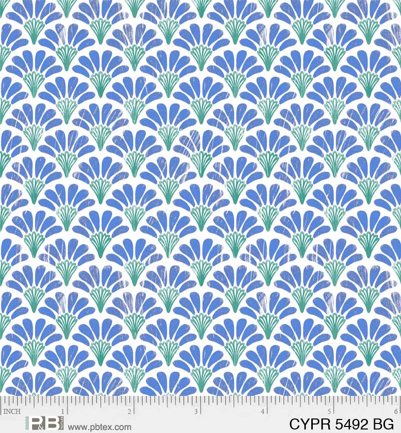 Cyprus Quilt Fabric - Small Scale Scallops in Blue/Green - CYPR 5492 BG