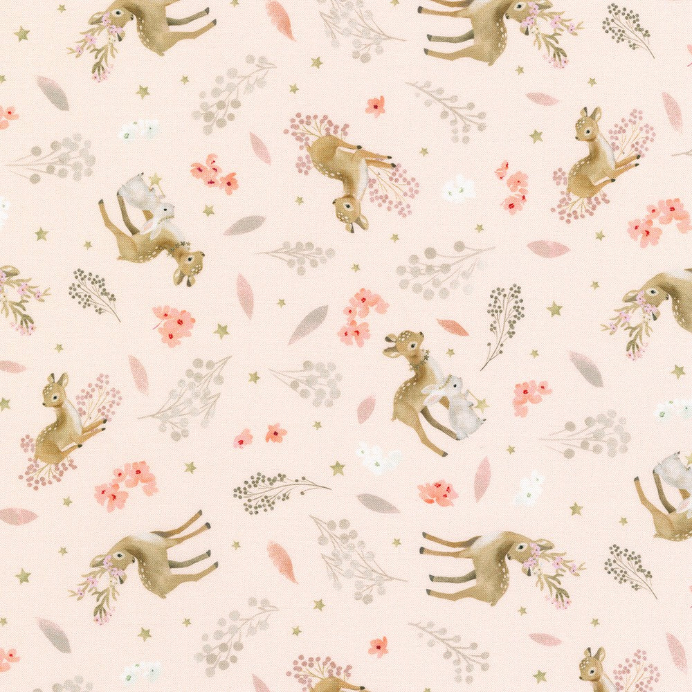 Deer Wilds Quilt Fabric - Deer and Bunny Toss in Rose Pink - AQOD-22717-97 ROSE