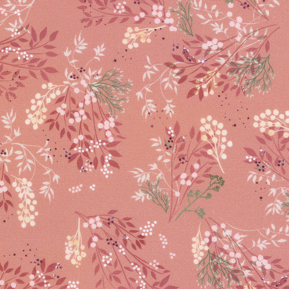 Deer Wilds Quilt Fabric - Floral Sprigs in Woodrose Pink - AQOD-22718-404 WOODROSE