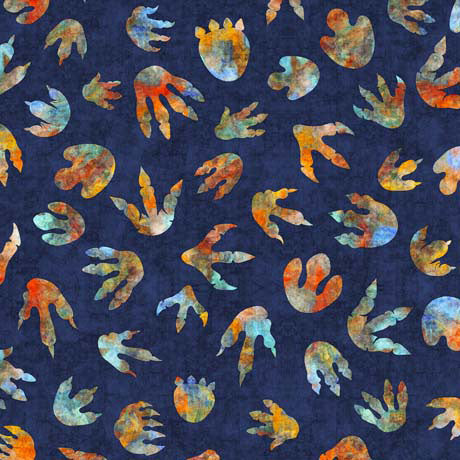 Dinoroars! Quilt Fabric - Dino Tracks in Navy Blue - 2600 30813 N