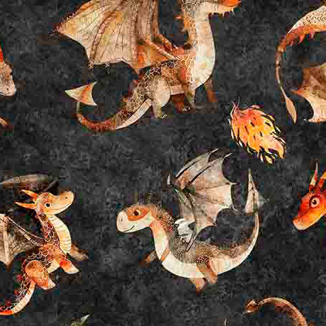 Dragon Dreams Quilt Fabric - Dragons in Charcoal Black - 2600 30956 K