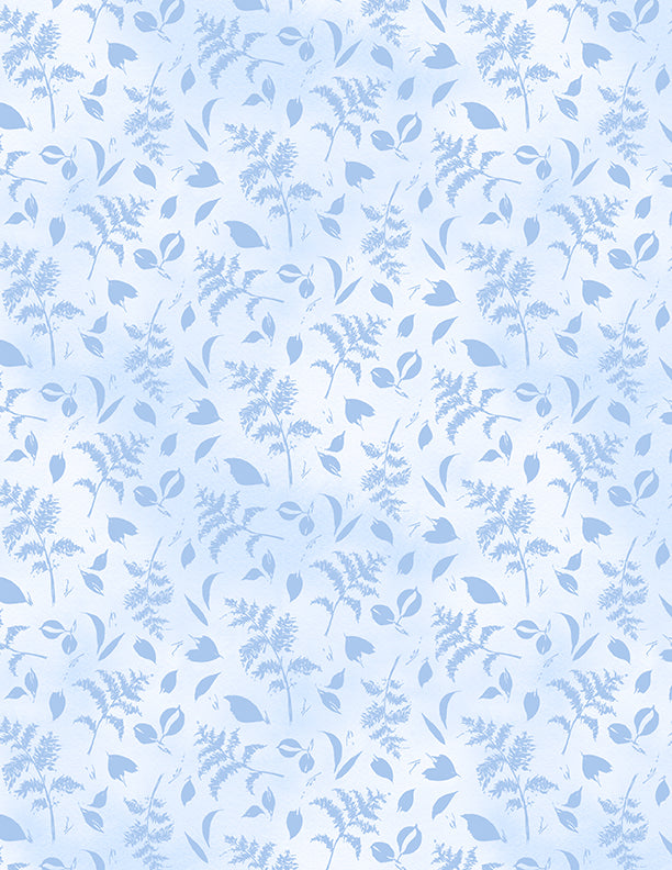 Dreaming in Blue Quilt Fabric - Leaves Allover in White - 3060 36276 104