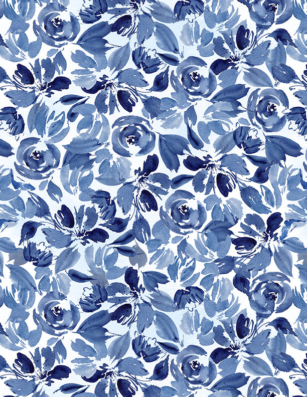 Dreaming in Blue Quilt Fabric - Packed Flowers in White - 3060 36271 140